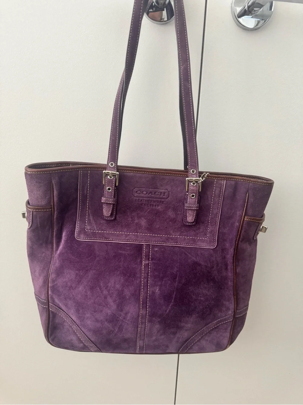 Vintage Y2K Hampton Coach Deep Purple Suede Tote Bag - Perfect Condition